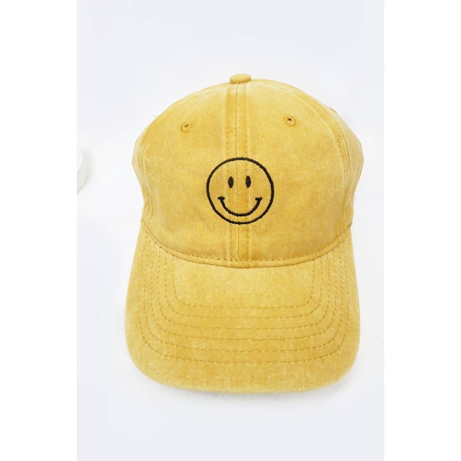 Smile Face Embroidered Washed Baseball Cap