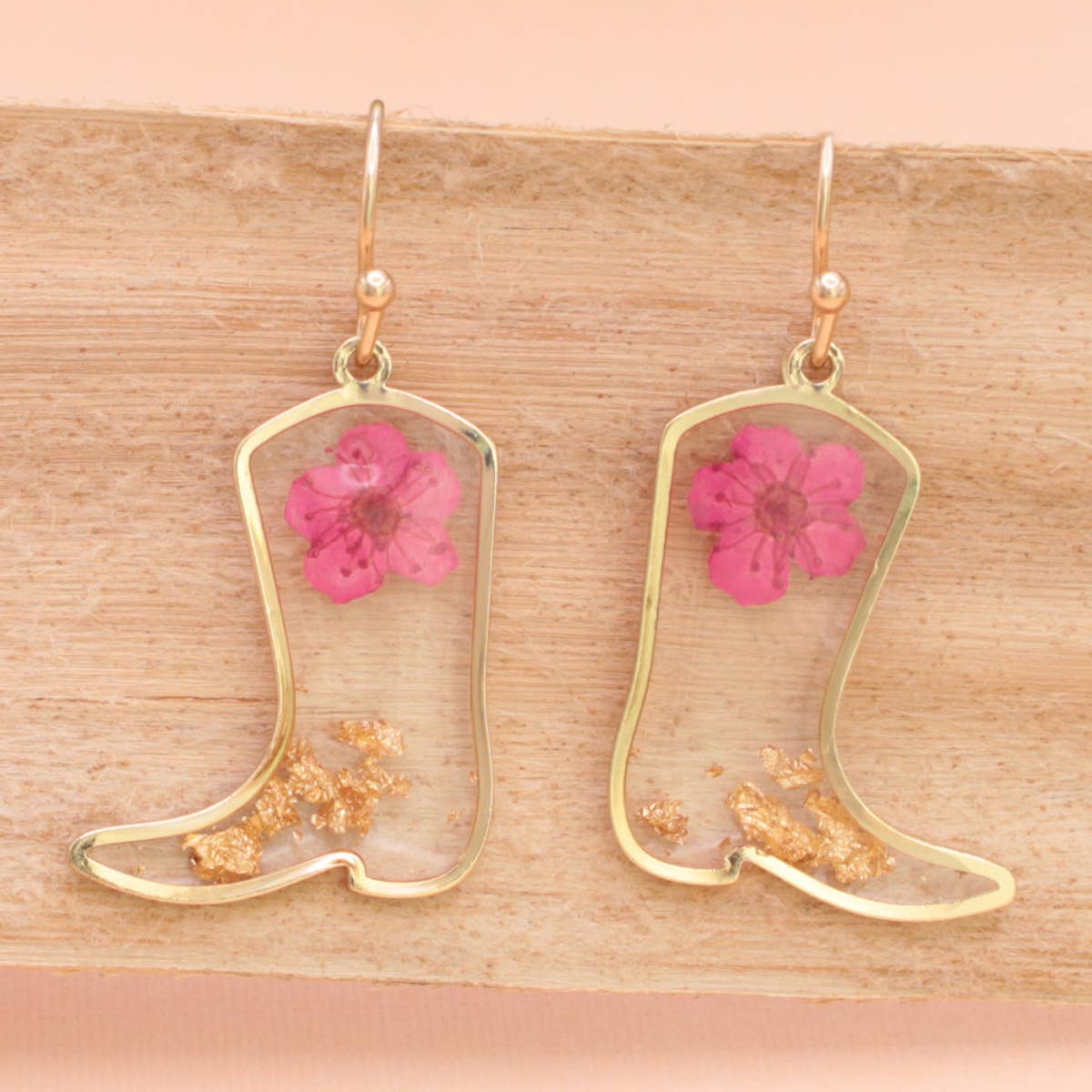 Dried Flower Cowboy Boot Earrings